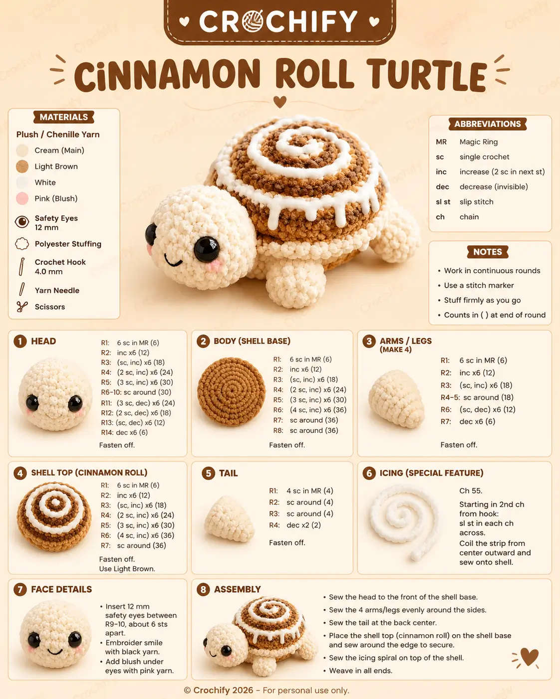 Cinnamon Roll Turtle Amigurumi Crochet Pattern