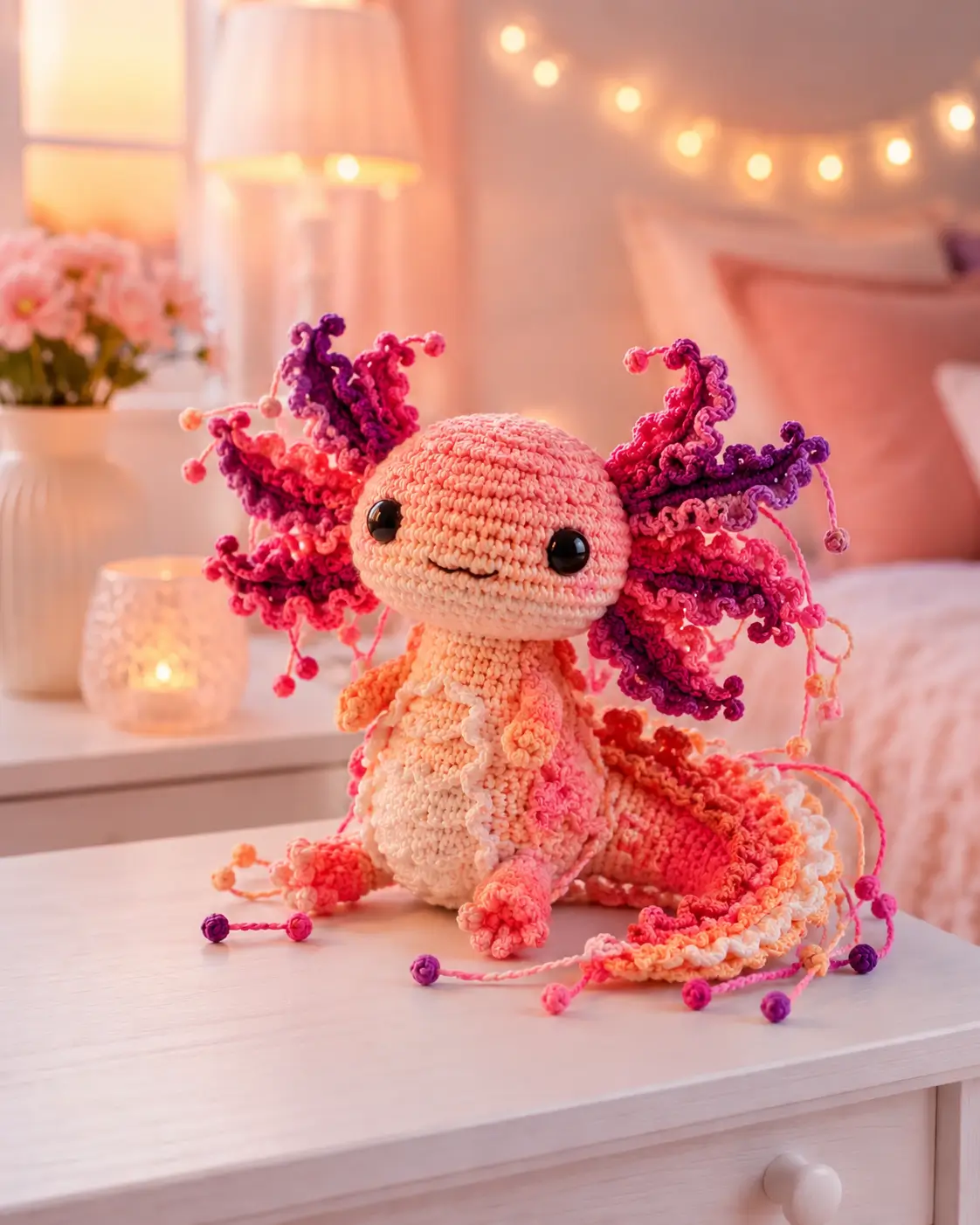 Rainbow Axolotl Amigurumi Crochet Pattern With Frilled Gills