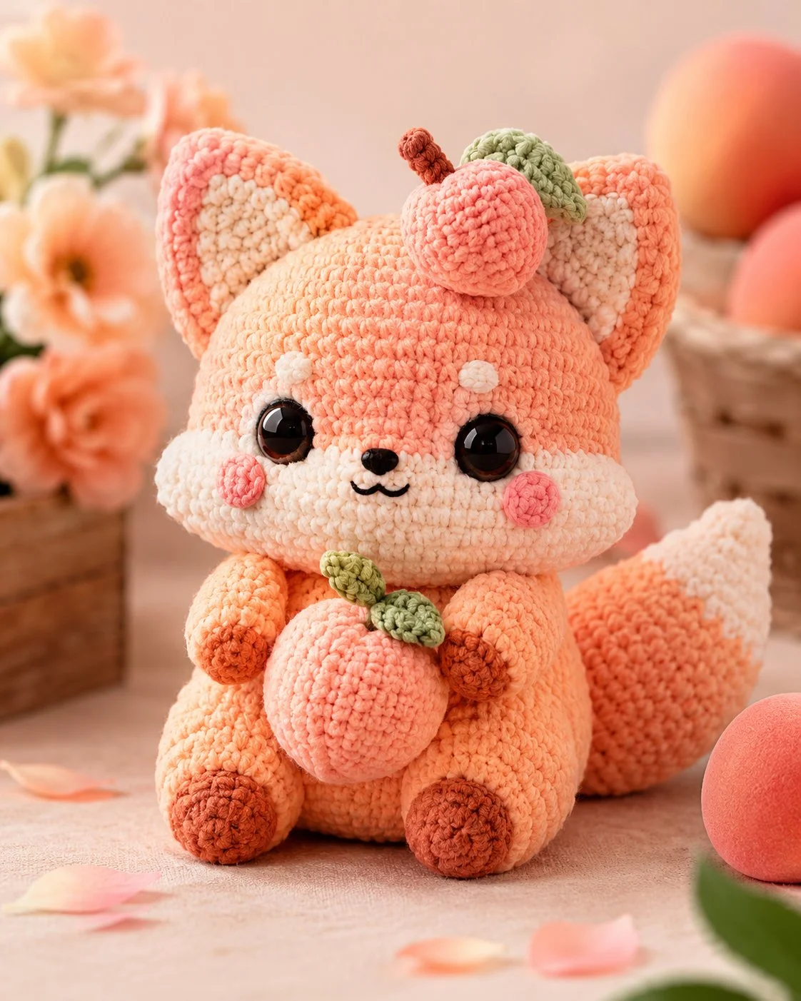 Peach Fox Amigurumi crochet pattern for creating cute plush toys.