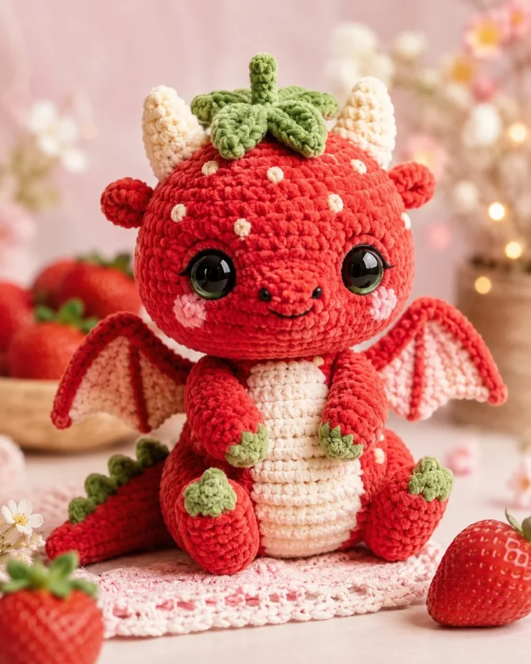 Strawberry Dragon amigurumi crochet pattern design example