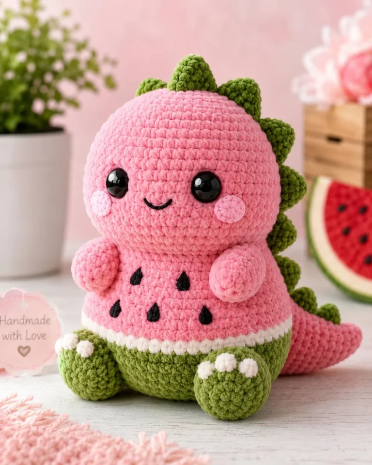 Watermelon Dinosaur crochet pattern for plush Stegosaurus amigurumi